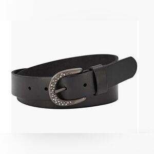 •new• Fossil black genuine leather belt with rhinestone buckle